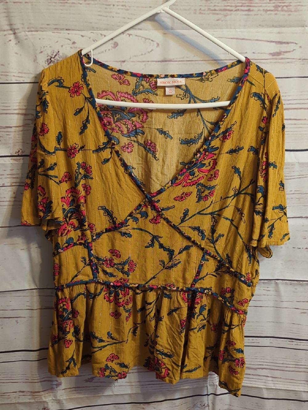 Knox Rose Mustard Floral Peplum Top